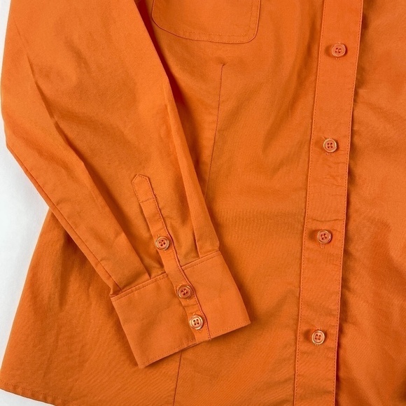 Chicos Womens Button Front Shirt Orange Pockets 1 - Picture 7 of 9